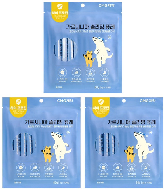 씨엠지제약 반려동물 가르시니아 슬리밍 퓨레 간식 다이어트 체중감소, 닭가슴살맛, 80g, 3개