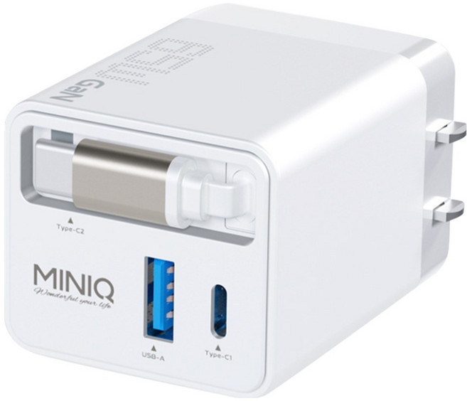 MINIQ GaN PD快速充電器 自帶Type-C伸縮線 AC-DK80T 65W, 白色, 1個