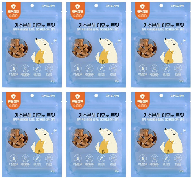씨엠지제약 강아지 가수분해 이뮤노 트릿, 6개, 60g, 닭고기맛