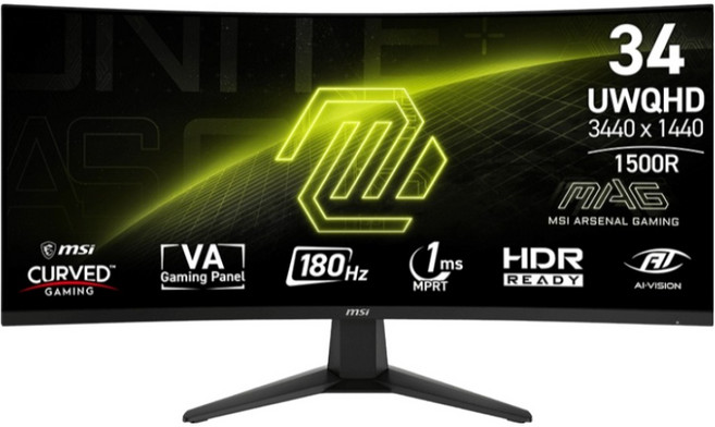 msi 微星 曲面電競螢幕 VA 180Hz 1500R/UWQHD//1ms/HDR Ready, 34吋, MAG 346CQ