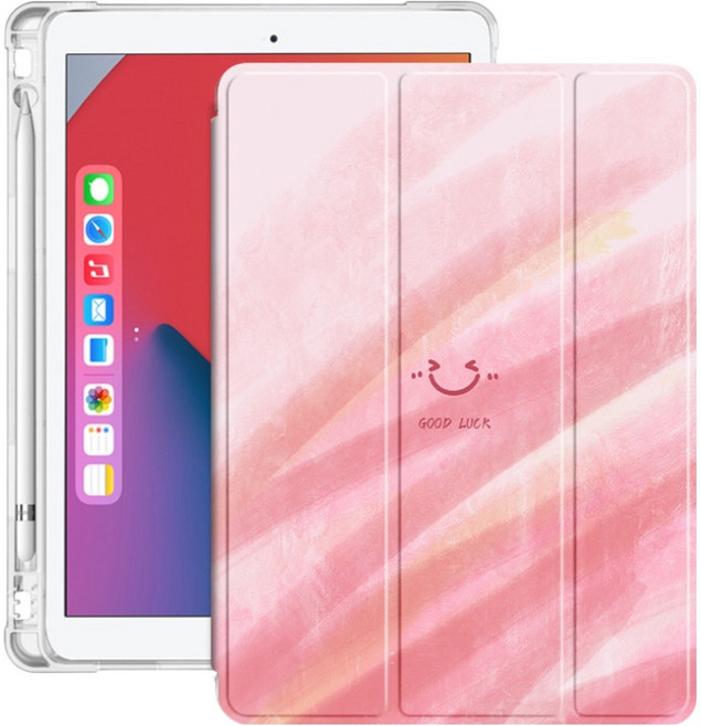 캐시리치 펜슬수납 3단 스마트 커버 아이패드 케이스, 파우더, 1개