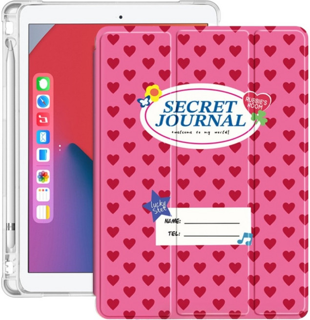 캐시리치 노트 디자인 펜슬 수납 3단 커버 아이패드 케이스, 타입8, 1개