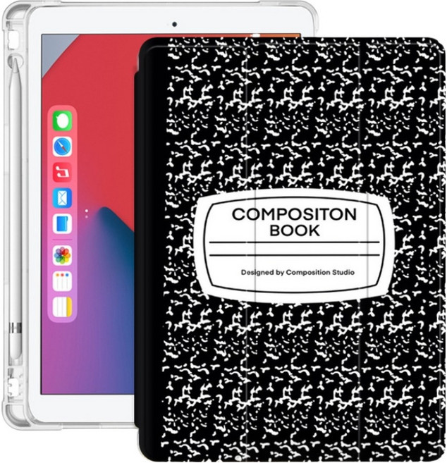 캐시리치 노트 디자인 펜슬 수납 3단 커버 아이패드 케이스, 타입7, 1개