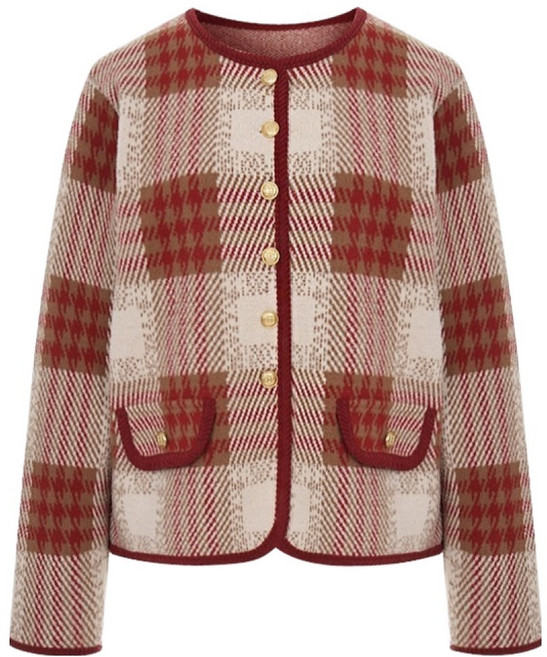 페이지플린 여성용 파이핑 체크 니트 자켓 P5DJK010C