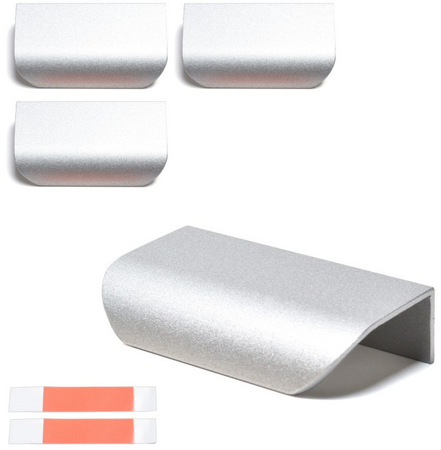 손잡이세상 무타공 접착식 반달 플랩 가구손잡이 70, 실버, 4개