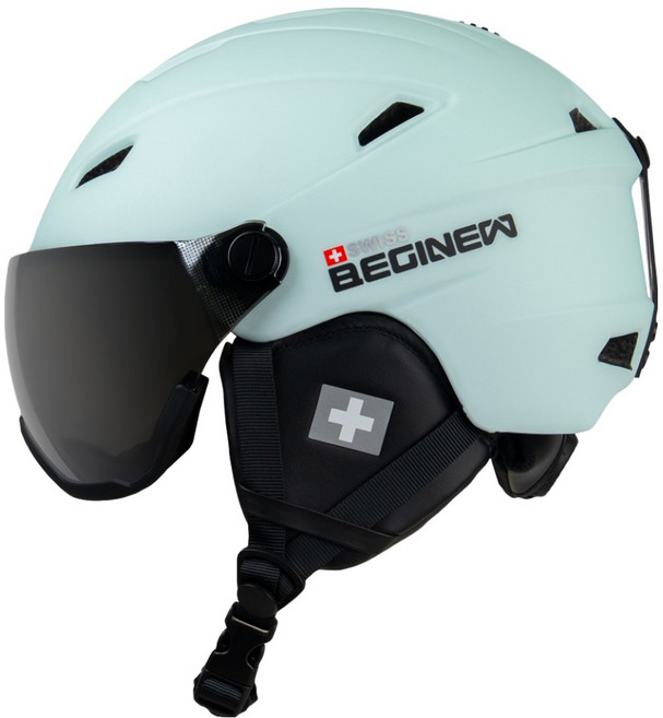 스위스비기뉴 스키 스노우보드 헬멧 고글 일체형 바이저헬멧 아시안핏, 민트, 1개