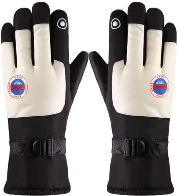 에이브릭 미끄럼방지 따뜻한 방풍 방수 스키장갑 양손착용 세트, 블랙 화이트 레드 라벨, 1세트