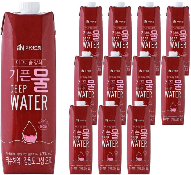 기픈물 자연드림 마그네슘 강화 종이팩 해양심층수, 1L, 12개
