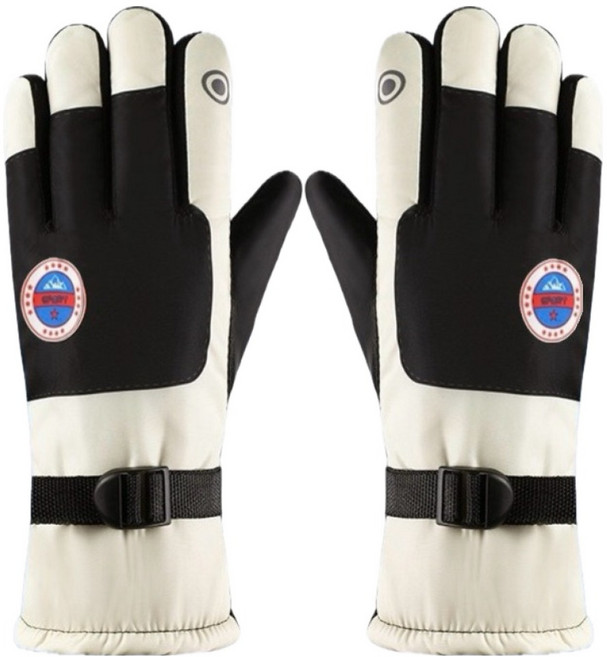 에이브릭 미끄럼방지 따뜻한 방풍 방수 스키장갑 양손착용 세트, 화이트 블랙 레드 라벨, 1세트