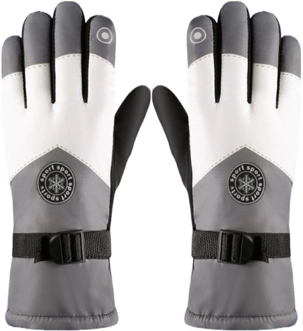 에이브릭 미끄럼방지 따뜻한 방풍 방수 스키장갑 양손착용 세트, 그레이 화이트 원형 라벨, 1세트