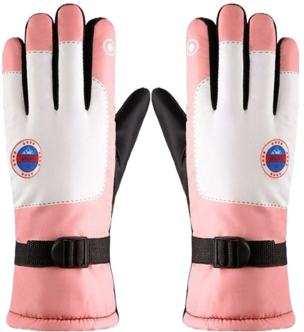 에이브릭 미끄럼방지 따뜻한 방풍 방수 스키장갑 양손착용 세트, 핑크 화이트 레드 라벨, 1세트