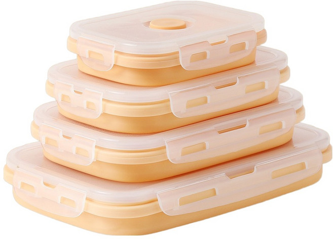 이지실리 실리콘 도시락 폴딩 접이식 런치박스 4종 세트, 피치, 1세트