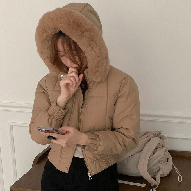 TANIZ 女款 Mohis 可拆卸毛絨連帽 鬆緊帶毛絨內裡 短版輕便羽絨外套