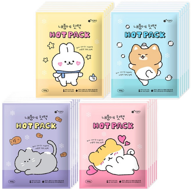 포포팬시 햄치 프렌즈 따뜻한 내품에 핫팩 150g 4종 x 6p 세트, 1세트