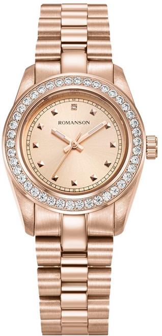 ROMANSON 羅曼錢幣紋錶圈鑽石金屬腕錶 RWTMKL5BS528RGRG0