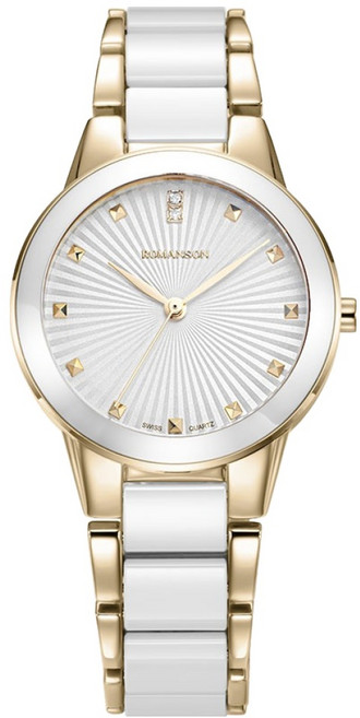 ROMANSON Lumière 圓形陶瓷鑽石金屬腕錶 RWRMKL5BF506GOWH0
