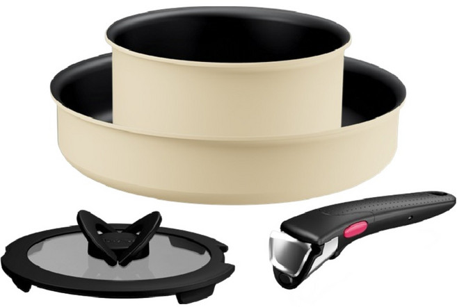 테팔 인덕션 매직핸즈 크렘 드 프라이팬 세트, 버터, 냄비 16cm + 프라이팬 24cm + 유리뚜껑 16cm + 손잡이, 1세트
