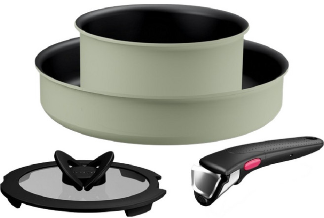 테팔 인덕션 매직핸즈 크렘 드 프라이팬 세트, 피스타치오, 냄비 16cm + 프라이팬 24cm + 유리뚜껑 16cm + 손잡이, 1세트
