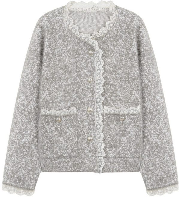 에이비플러스 여성용 레이스 포켓 버튼 니트 자켓 LSA1MJ31