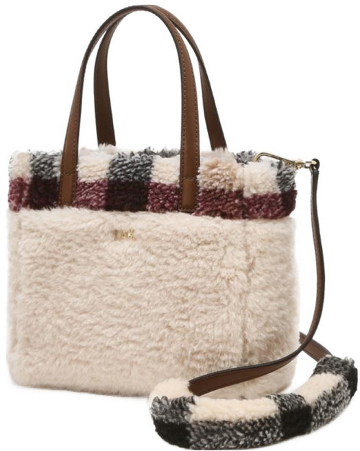 DAKS 女用環保毛皮格紋拼接托特包 DCBA5F98