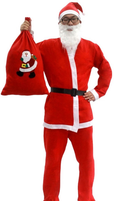 엘쏘 남성용 크리스마스 아빠 산타복 상의 + 하의 + 벨트 + 모자 + 수염 + 주머니 풀세트