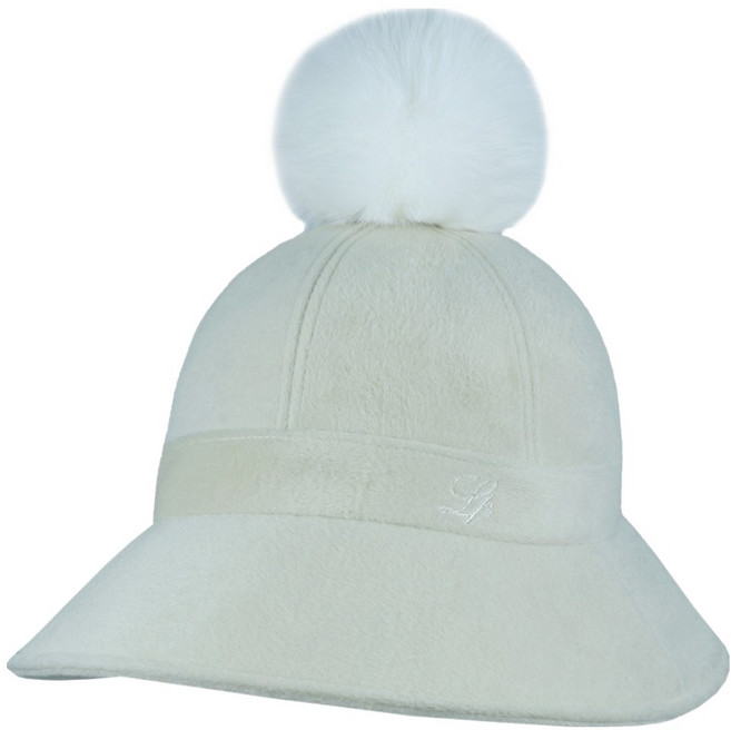 루페오 여성용 가을 겨울 모직 뒤트임 여우방울 버킷 벙거지 골프 모자, 1개, 베이지