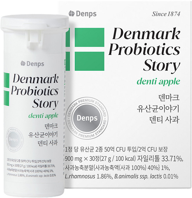 덴프스 덴마크 유산균이야기 덴티 사과, 30정, 1개