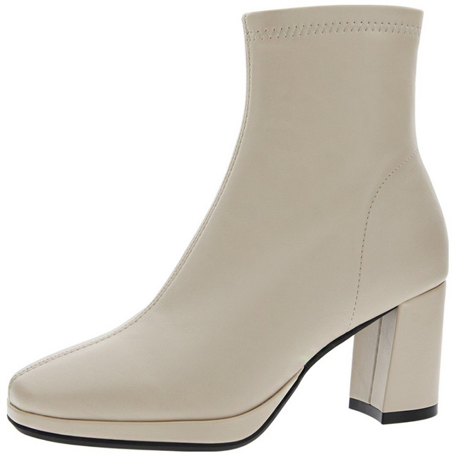 단골언니 여성용 스퀘어 라인 가보시 힐 스판 오차드 앵클부츠