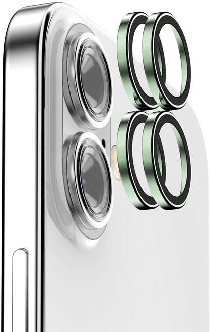 KMDESIGN 鋼化玻璃金屬環相機鏡頭手機保護貼 鼠尾草綠 套組, 2套