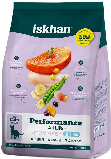 이즈칸 전연령 캣 퍼포먼스 올라이프 건식사료, 닭+연어, 10kg, 1개