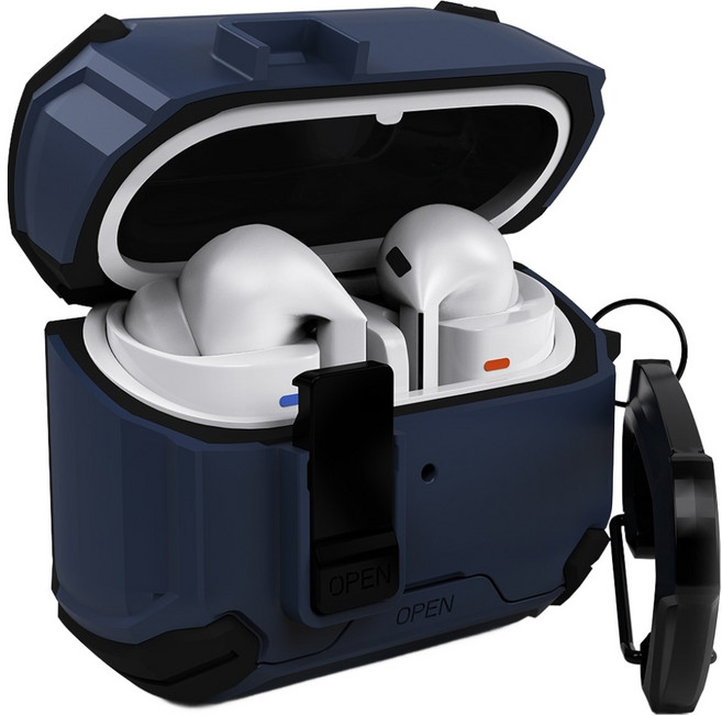 EXCCI Armor Lock 解鎖功能 防丟失 全包覆 耳機 防撞保護殼, 海軍藍, 1個, Galaxy Buds3 / 3Pro / 3FE