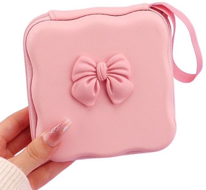 그리뉴얼 파스텔 리본 이어폰 케이블 파우치, 핑크, 1개