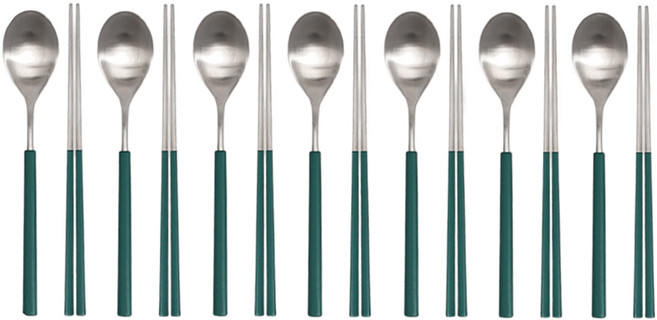 라온누리 스크래치 없는 델라 올스텐 컬러 수저 7벌 세트, 딥에메랄드, 숟가락 7p + 젓가락 7p, 1세트