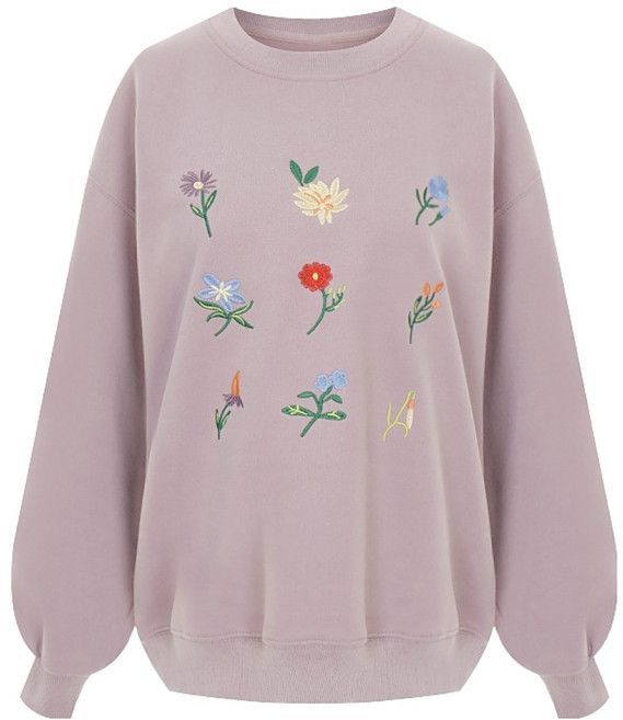 샐리 플라워 자수 루즈핏 맨투맨 I5D-CTS018