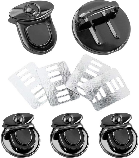 코히모 둥근형 포인트 가방 잠금 장식 4p + 고정판 4p 세트 5W0708, 흑니켈, 1세트