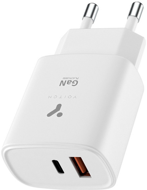 요이치 25W GaN 듀얼포트 2포트 C타입 + USB 타입 PPS 초고속 PD 충전기, 화이트, 1개