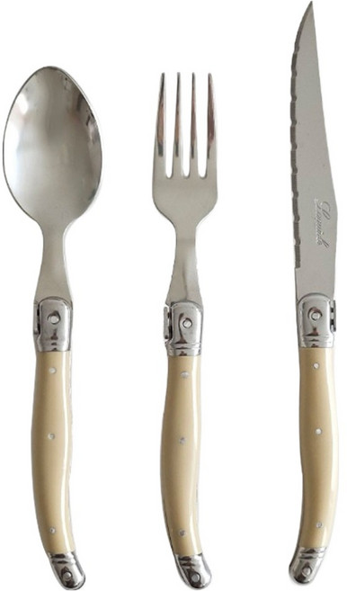 리옹라귀올 커트러리 1인 3종 세트, 카키 베이지, 1세트, 디너스푼 + 디너포크 + 디너나이프