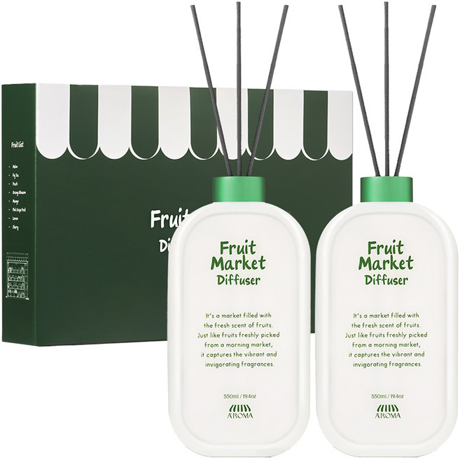 에이로마 후르츠마켓 디퓨저 550ml x 2p 선물 세트, 플럼, 1세트