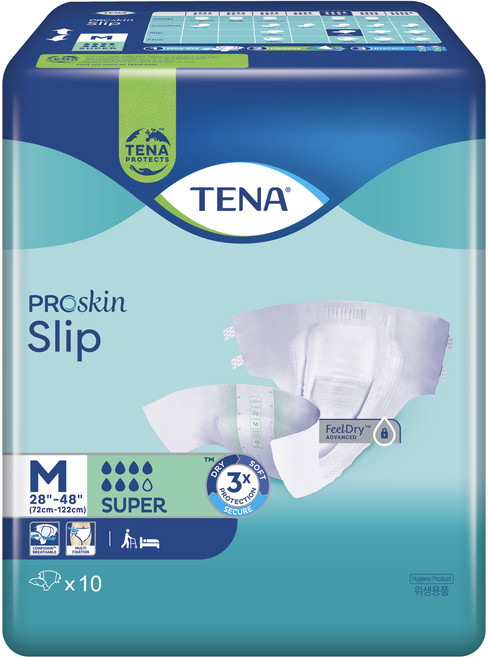 TENA 添寧 韓國原裝進口 PROskin Slip Super 長效強吸收型黏貼式成人紙尿褲, M, 10片, 1包