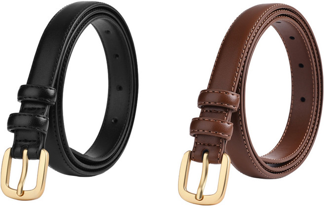 BEOURGUEST 女性用薄款皮革腰帶2件組