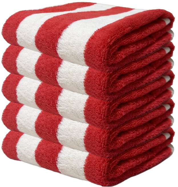코튼하모니 선염 디자인 패턴 호텔수건 200g 40수 코마사, 로얄 스트라이프 루비 레드, 5개