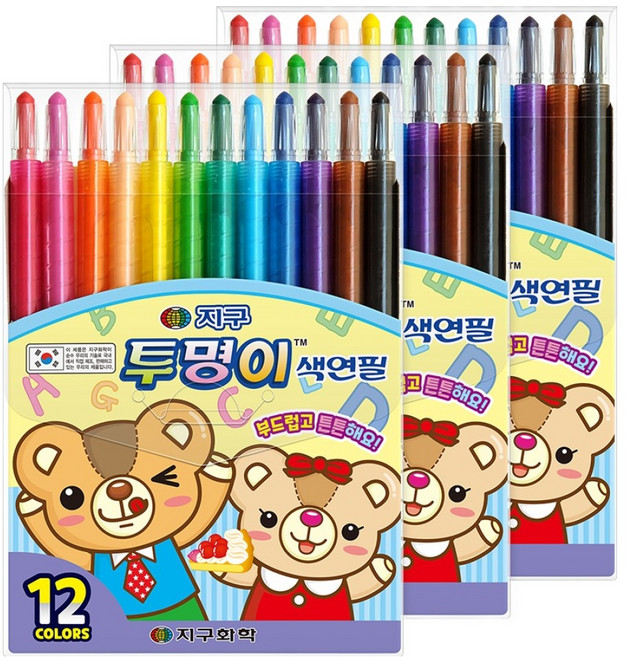 지구화학 투명이 색연필 세트, 12색, 3개