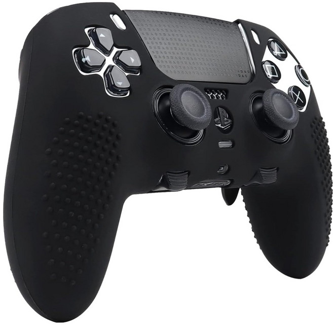 스페이스쉴드 소니 플레이스테이션 PS5 듀얼센스 엣지 호환 엠보 그립 미끄럼방지 논슬립 실리콘 커버 케이스, 블랙, 1개, PS5 Dualsense Edge