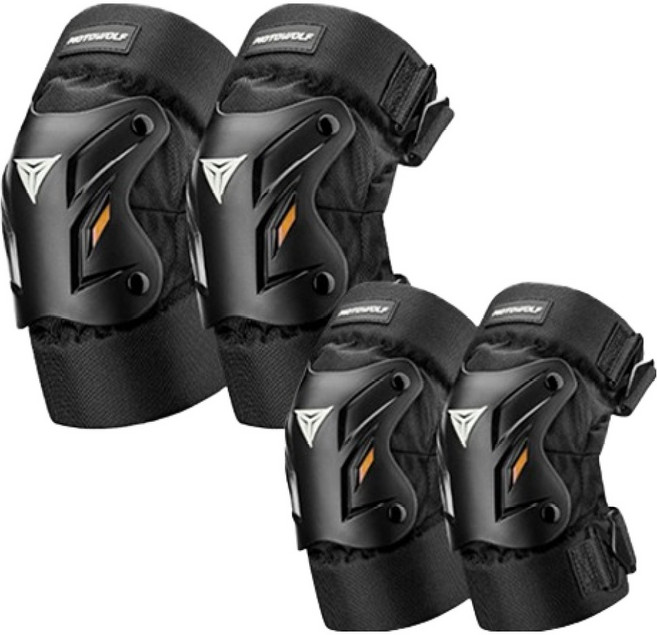 모토울프 동네형 오토바이 팔꿈치 2p + 무릎 보호대 2p 세트 B타입, 블랙, 1세트