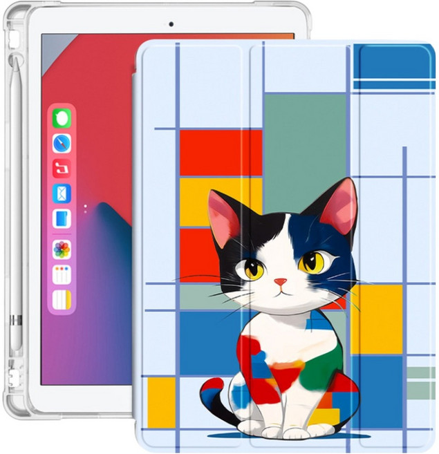 Cashrich 3段式筆槽收納 貓咪設計 iPad 保護殼 11, 類型1, 1個
