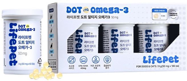 라이프펫 반려동물 CSP용기 도트알티지 영양제 50mg 3p, 1개, 오메가3, 180정