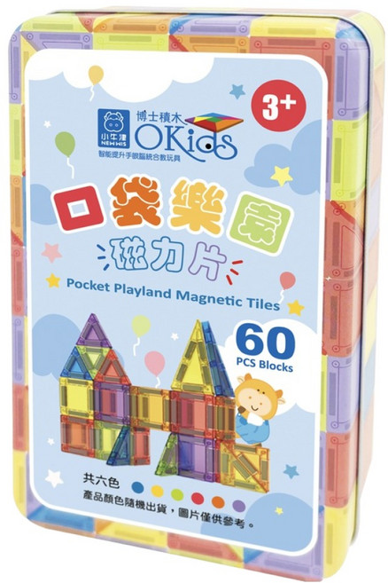OKids 博士積木 口袋樂園磁力片 60片, 多色, 1套