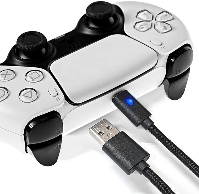 스페이스쉴드 소니 플레이스테이션 PS5 듀얼센스 호환 게이밍 스마트 LED 충전 표시등 USB A to C 충전 데이터 케이블 3m, 블랙, 1개