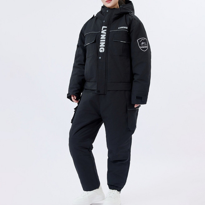 LVNING 전신일체형 남녀공용 오토바이 방한우주복, 블랙