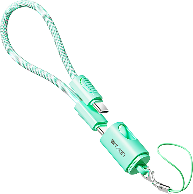 티엑스온 휴대용 고리형 C타입-C타입 키링 손목 스트랩 충전 숏케이블, 1개, 민트, 30cm